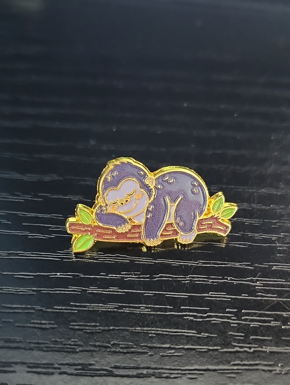 Cute Sleeping Gorilla Ape Enamel Pin - Cute Ape on Branch